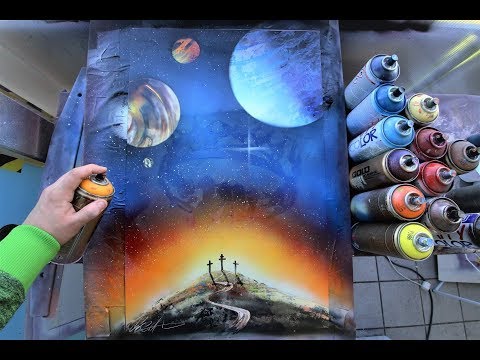 Cross under Universe - SPRAY PAINT ART - by Skech - Популярные видеоролики!