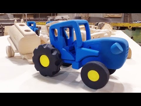 Как делают настоящую игрушку Синий трактор из дерева для детей - Популярные видеоролики!