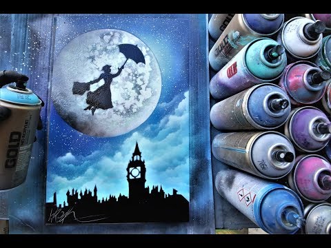 Mary Poppins GLOW IN DARK - SPRAY PAINT ART By Skech - Популярные видеоролики!