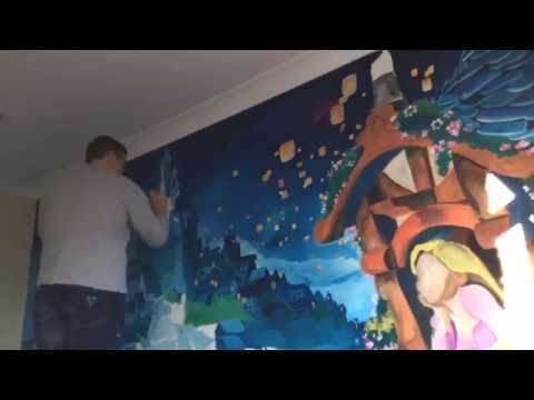 Disney Tangled lanters mural by Drews Wonder Walls. time-lapse - Популярные видеоролики!