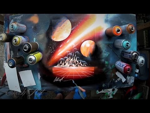 SPRAY PAINT ART - Meteors shower - for 10.000 Subscribers! - Популярные видеоролики!