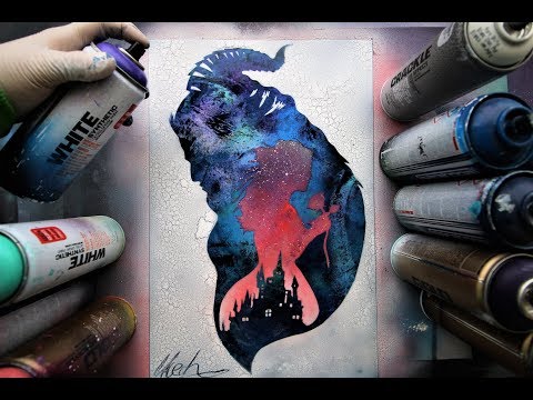 Beauty and the Beast GLOW IN DARK - SPRAY PAINT ART - by Skech - Популярные видеоролики!